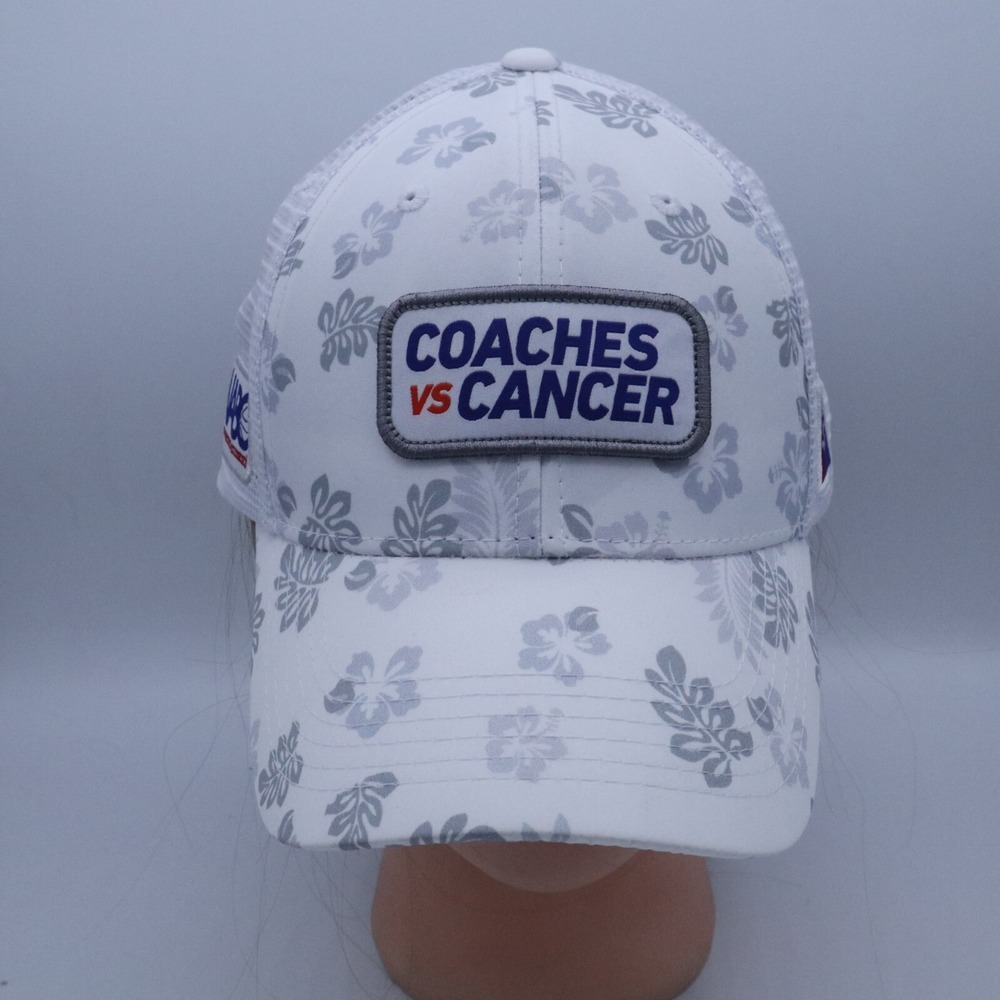 Coaches Vs Cancer Strapback Hat Cap White Floral, Top of World Vented Mesh